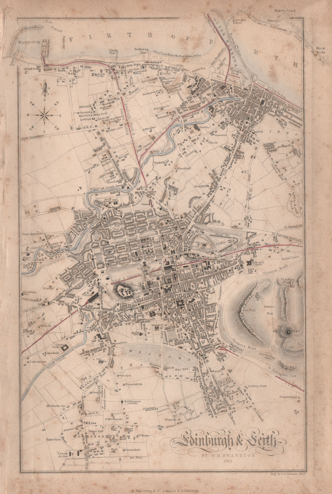 EDINBURGH & LEITH antique town city plan. Scotland. SWANSTON 1868 old map